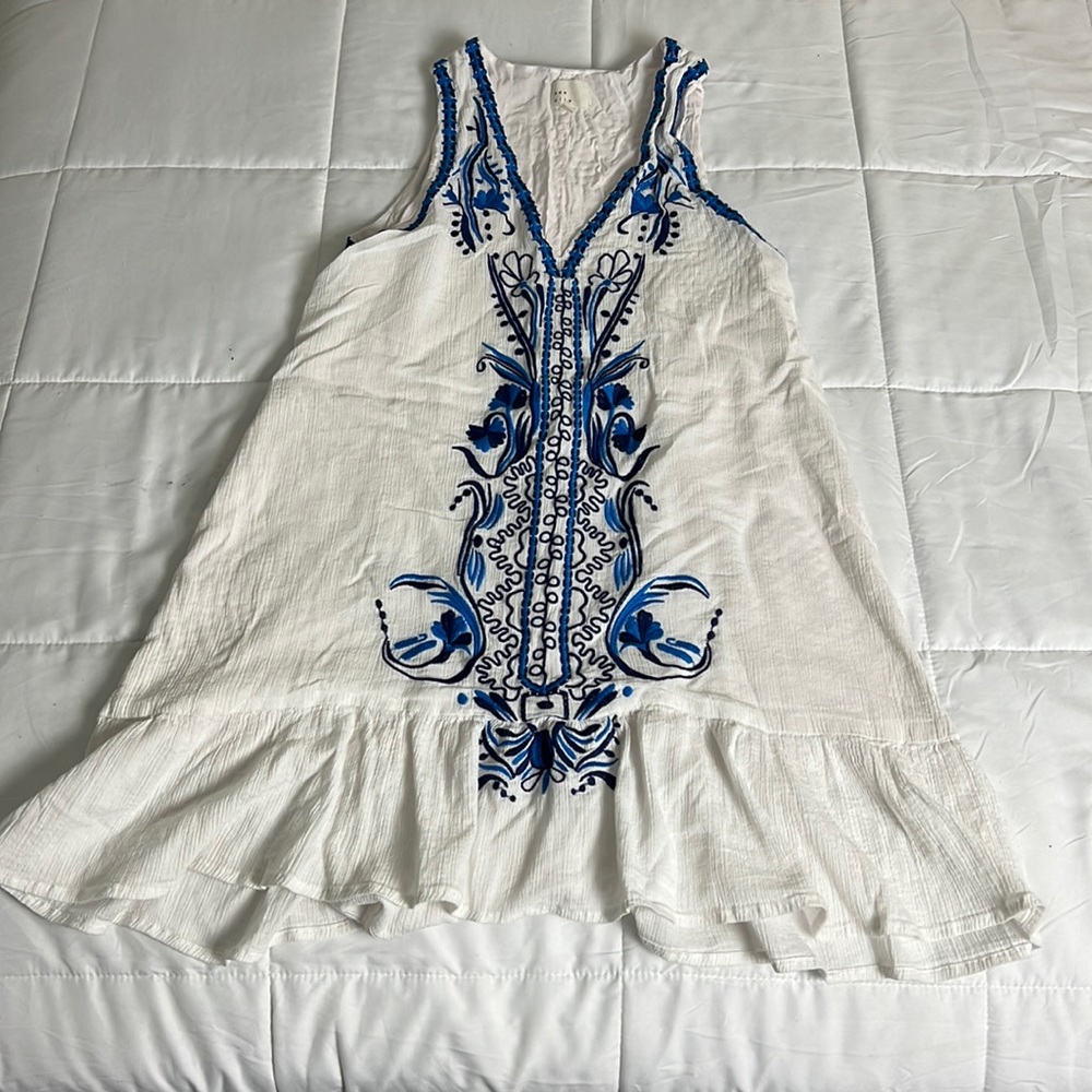 Blue Knit detail babydoll dress